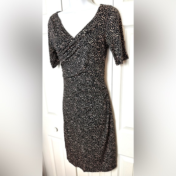 BODEN Rita Ruched Dress Polka Dot Speckled Jersey Knit Black Pink WH985 VNeck - Picture 4 of 11
